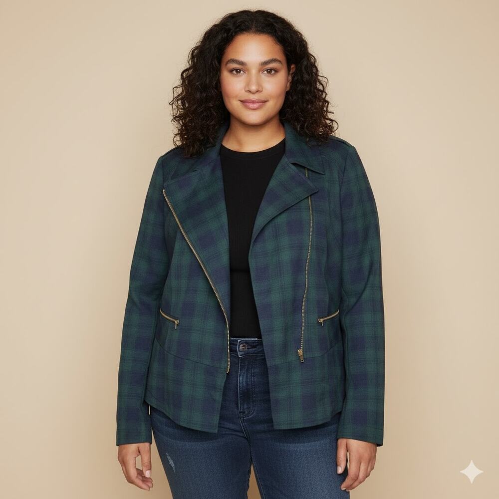 Cabi Tartan Plaid Moto Jacket Edgy Asymmetrical Zipper Romantic Size 8 Cabi 3181